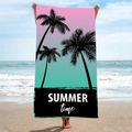 Double-sided microfiber beach towel with tropical coconut tree gradient and SUMMER time print - B47-Pink and Cyan Gradient Sunset Palm