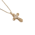 Detail showing the gold hollow cross pendant with white zircon stones on a box chain - Hollow Cross Box Chain Style (00655-YH Cross)