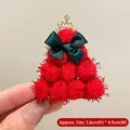 Handmade red plush pom pom Christmas tree brooch with golden crown and green bow detail - Red Ball Xmas Tree