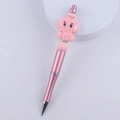Pink metal ballpoint pen with cartoon elephant silicone bead and rhinestone accents - Pink Elephant
