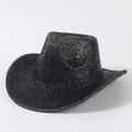 Sparkling black glitter cowboy hat with wide brim for music festivals and night parties - Adjustable / Black
