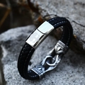 Close-up of vintage Viking leather bracelet with Tree of Life engraved metal clasp - 18cm / Single Rope Tree of Life
