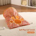 Cat tunnel toy with orange print and white plush balls on a soft white carpet - Three-layer Crinkle Cat Tunnel / Grapefruit Style (Orange)