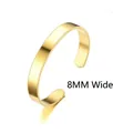 8MM gold titanium steel C-shaped cuff bracelet with a mirror polished flat finish - 8mm Wide / Gold