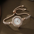 Rose gold quartz watch with rhinestone lace and pearl bracelet for women - Rose Gold White