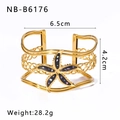 Golden starfish cuff bracelet with blue enamel inlay and woven wave band design - Black Starfish Design Style (NB-B6176)