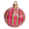 60cm inflatable Christmas ball in red and green tartan plaid with gold hanging cap - Red Plaid