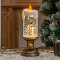 Christmas snowman water globe candle lamp with vintage base and glowing LED flame - Short Christmas Snowman with Music