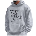 Light gray fleece hoodie for men with black Fall for Jesus typography and kangaroo pocket - S / Tops / Light Gray