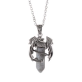 Silver dragon necklace featuring a hexagonal grey crystal pendant on a white background - Labradorite