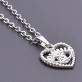 Silver stainless steel heart necklace with crystal eye detail and beaded edge - Silver Necklace / With 50cm Chain