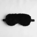 Plush faux fur sleep mask in black with satin elastic strap for comfortable blackout - Plain Style / Black