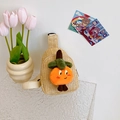 Kids hand-woven beige straw crossbody bag featuring a cute orange bear plush character - Pumpkin