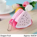 Plush dragon fruit coin purse with pink finish and silver chain, size 9x6cm - Triangle Dragon Fruit