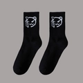 Black crew sports socks featuring white cartoon face and CNYEP text jacquard design - One Size(37-46) / D1 Series-No.04 (Black Angry Cat)