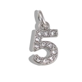Sparkling silver number 5 charm pendant with inlaid white zircons for DIY jewelry - Number 5 / Silver