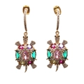 Golden turtle drop earrings featuring colorful gemstones and sparkling zircon accents - Turtle / Gold