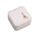 Mini cream PU leather jewelry box with golden Eiffel Tower accent and zip closure - Eiffel Tower Pendant / Off White