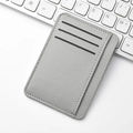Slim grey litchi texture PU leather card holder with three slots and side compartment - Gray