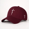 Classic burgundy cotton baseball cap featuring white faith cross embroidery on front - One Size / Burgundy