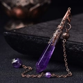 Natural Amethyst pendulum pendant with vintage copper flower wrap for meditation - Antique Bronze Amethyst