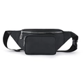 Detail of water-resistant black waist bag featuring multiple zip pockets and metal zippers - Black