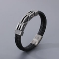 Herren Vintage Lederarmband schwarz geflochten mit antikem Silbermagnetverschluss - Stil A Retro Oxidiert Industriell (KB166262) / Antiksilber / 19cm