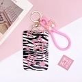 Zebramuster Kartenhalter mit rosa Sternen und Silikon-Schlüsselband für Ausweise - Zebra Stern + Rosa Silikon Schlüsselanhänger