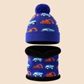 Set berretto e scaldacollo in maglia blu scuro per bambini con motivo escavatore - Blu