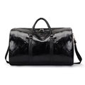 Bolso de viaje de cuero PU negro brillante con correa ajustable y asas superiores de mano - Negro