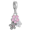 Pink and white enamel flower charm bead with cubic zirconia in silver plating - Multicolor Flower Zirconia Charm (037)