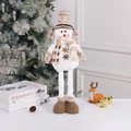 Knitted snowman plush toy with telescopic long legs and brown festive winter outfit - Snowman / Small