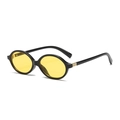 Retro oval sunglasses featuring a thick black frame and translucent yellow lenses - Glossy Black Frame Yellow Lens C2