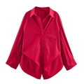Detailed flat lay of a dark red long sleeve shirt with front pocket and button details - XS / Dark Red