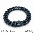 Bracelet gourmette noir pour homme en acier titane avec cristaux, taille 215x14mm - Bracelet Noir (KB153146-KFC) / 21.5cm x 1.4cm