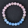 Pink and sky blue natural stone beaded bracelet with silver lotus flower spacers - Pink and Blue Color Block with Lotus Spacer Bead (Style-11)