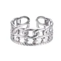 Adjustable silver stainless steel ring with layered chain and star pattern texture - Silver Chain Star
