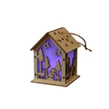 DIY wooden Christmas house ornament with laser-cut deer patterns and purple LED glow - Forest / Medium (7x7x9cm)