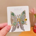 Fermaglio a farfalla mobile con gemma verde e strass colorati per bambine - Stile Farfalla Semovente con Strass Completi / Verde matcha