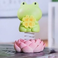 Cute green cartoon frog bobblehead on lotus base with Good Luck flower charm - 1188-31A Frog