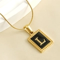 18K gold plated titanium snake chain necklace featuring a black square pendant with letter L - Letter L