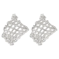 Elegant woven mesh irregular stud earrings in polished silver finish for women - Steel Color Hollow Mesh (N-903)