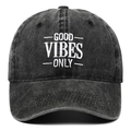 Gewaschene schwarze Denim-Baseballkappe mit Good Vibes Only Stickerei für Damen und Herren - Verstellbar / Schwarz
