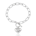 Silver OT toggle link bracelet featuring a polished heart pendant on white background - 16.5cm / White Gold