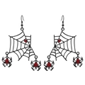 Gothic spider web earrings with red rhinestones and bat-inspired black pendants - Shiny Black Spiderweb Red Rhinestone Spider (WG-0250) / Bright Black