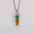 Silver twist chain necklace with a green and orange gradient hexagonal crystal pendant - Green-Orange Gradient