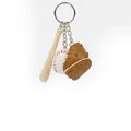 Mini baseball keychain set with wood bat, white ball, and brown leather glove pendant - Large 3-in-1 Set / Khaki