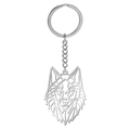 Llavero de acero inoxidable con colgante de cabeza de lobo geométrica hueca en fondo blanco - Cabeza de lobo / Color Acero