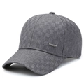 Dark gray plaid baseball cap for men featuring a subtle checkered texture and metal logo - Light Gray