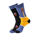 Funny beer themed cotton crew socks with asymmetric brew mugs and foam patterns - One Size / Beer Theme Style (A1143) / Blue Black Contrast